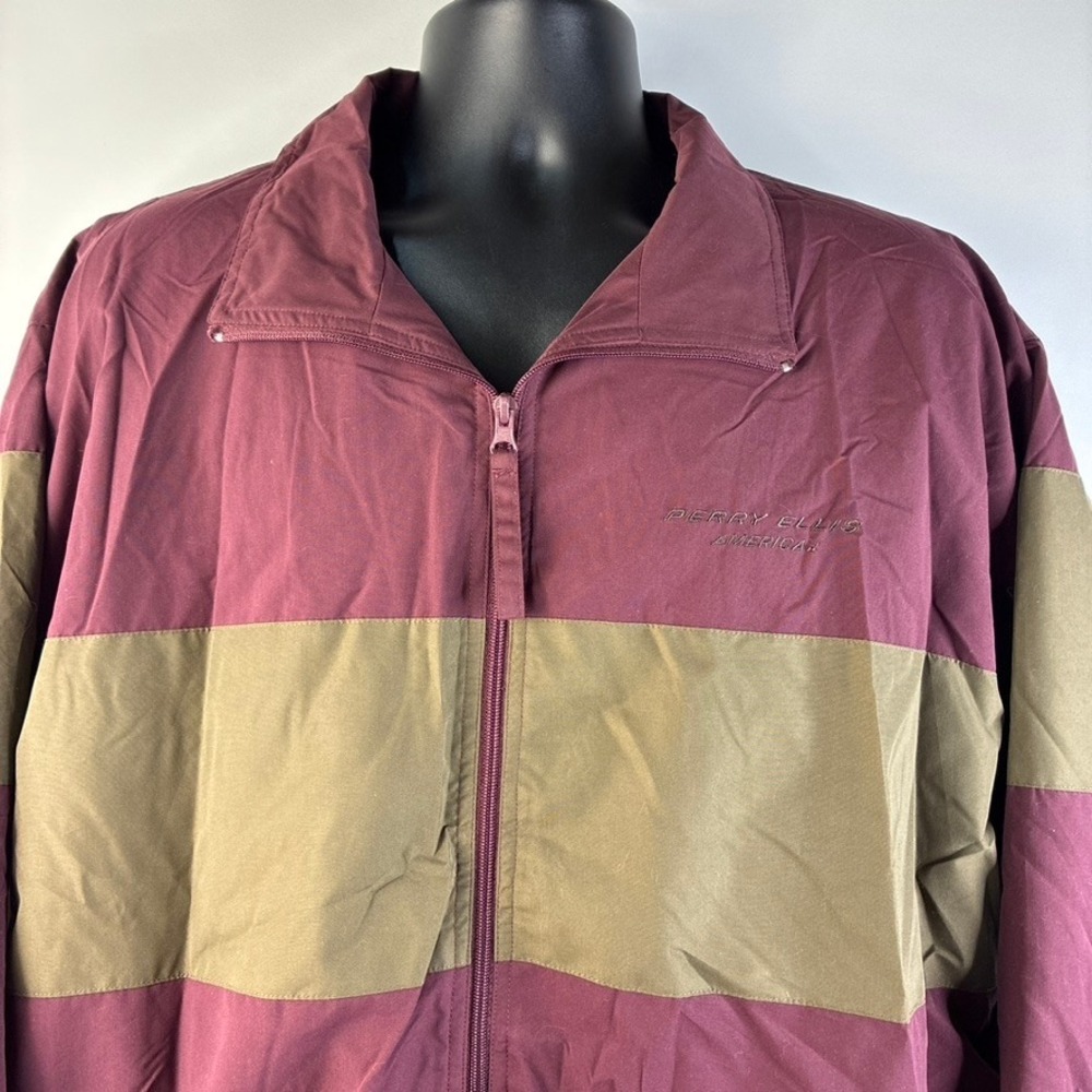Perry Ellis America Active Mens XL Windbreaker Jacket Burgundy Olive Colorblock - Picture 10 of 16